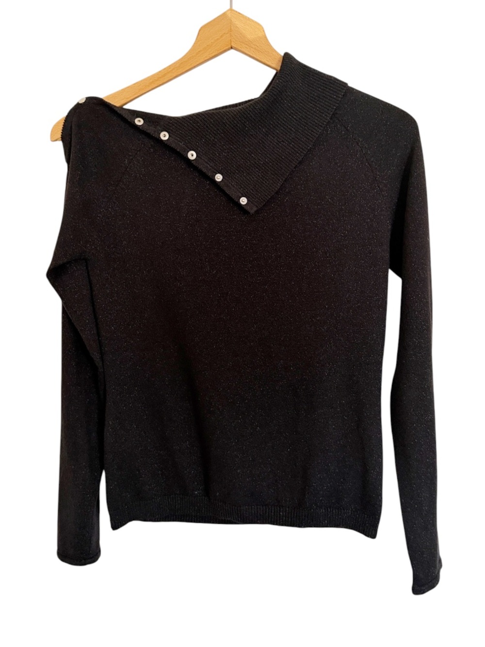 Votre Nom Y2K Black Silk Blend Snap Turtle Neck Sweater Top size M